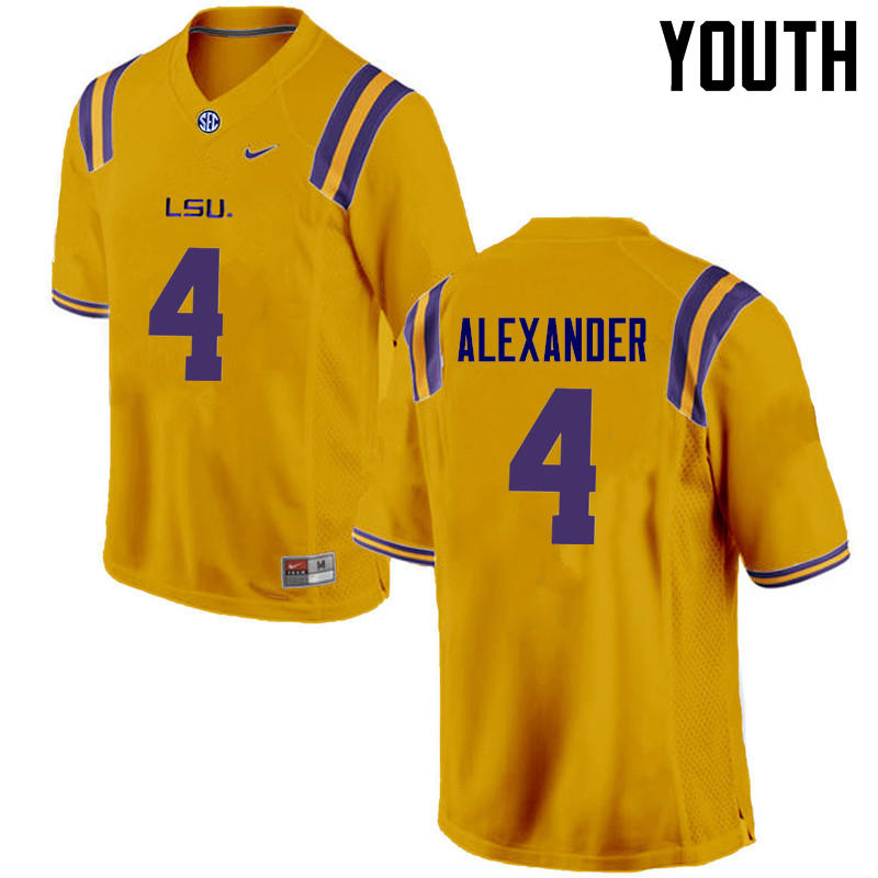 Youth LSU Tigers #4 Charles Alexander College Football Jerseys Game-Gold